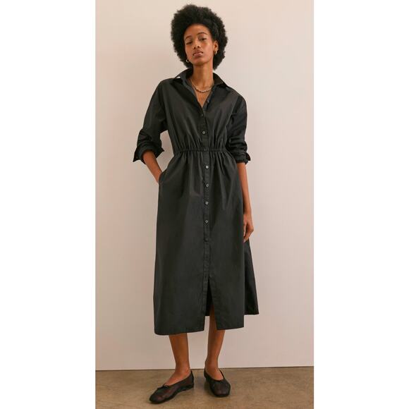 Everlane Dresses & Skirts - Everlane Black Midi Shirt Dress Long Sleeve Viscose Medium